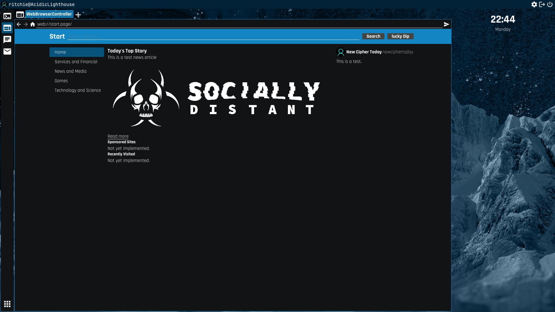 Screenshot of the browser home page