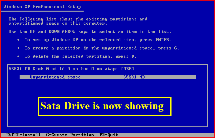 Screenshot of the disk selection screen in Windows XP (2001)